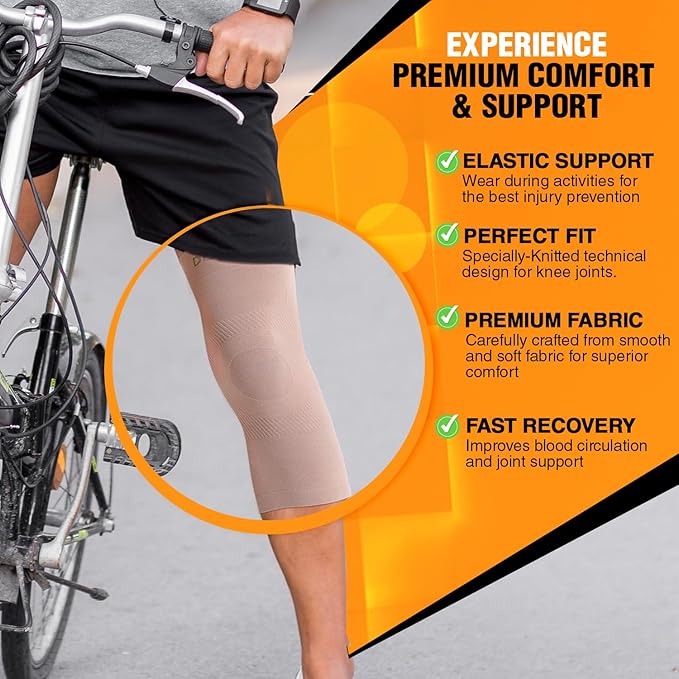 Doc Miller Knee Compression Sleeve Brace for Men & Women (Pair) Best Support for Workout Running ACL Arthritis Pain Relief