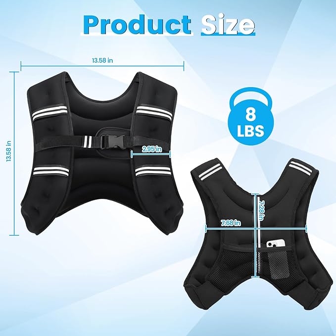 Weighted Vest, 6lb/8lb/12lb/16lb/20lb/30lb for Men, Women with Reflective Stripe, Weight Vests Adjustable for Workout, Strength Training, Running, Fitness, Muscle Building, Weight Loss clearance