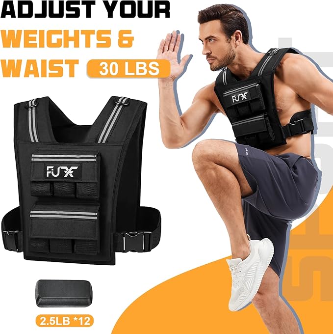 FUFF Adjustable Weighted Vest Men,20/30/40 LB Weight Vest for Strength Trainin, Workout Vest Woman with Removable Iron Weights for Walking, Rucking, Running, Exercise