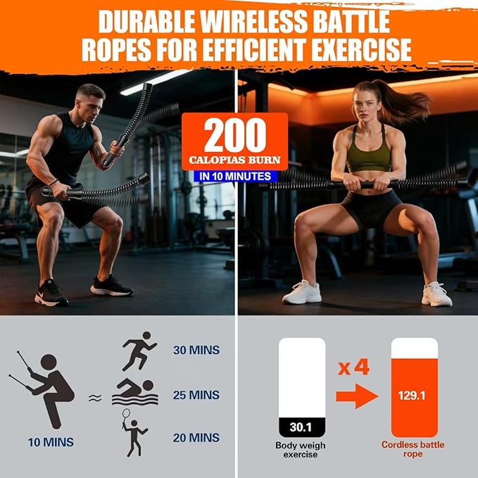2 in 1 Weighted Ropeless Battle Ropes, Portable Cordless Battle Ropes for Home Gym, Heavy Duty Workout Exercise Rope for Strength Training & HIIT, Fitness Equipment for Men & Women