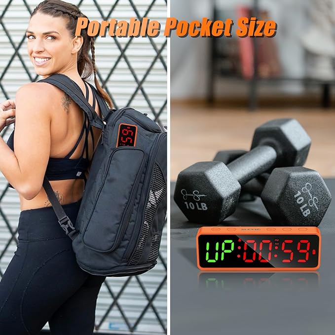 Small Gym Timer Clock Stopwatch Magnetic Workout Interval Timer, Large LED Digital Display, Home Accessories Countdown Clock for Home Gym Garage Schools (Matte Orange)