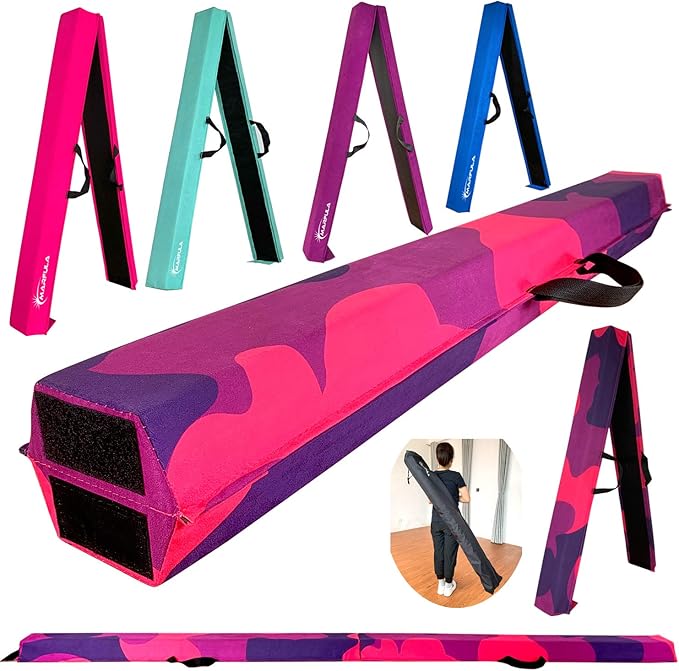 MARFULA 6 FT / 8 FT / 9 FT Folding Gymnastics Beam Foam Balance Floor Beam - Extra Firm - Suede Cover - Anti Slip Bottom with Carry Bag for Kids/Adults Home Use