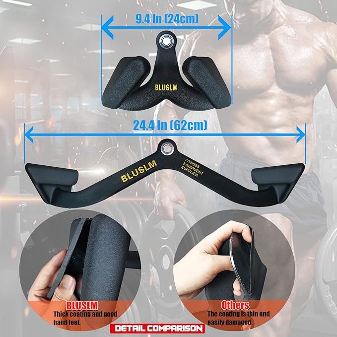 LAT Pull Down Bar for Cable Machine, LAT Pulldown Attachments T-bar V-bar Cable Attachment for Gym, Back Tricep Strength Training Handle