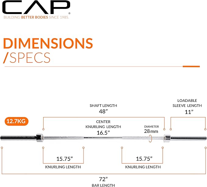 CAP Barbell 2-Inch Olympic Barbell Bars | 5 ft, 6 ft, & 7 ft | Multiple Options