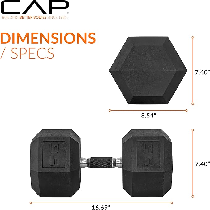 CAP Barbell Coated Hex Dumbbell Weight - Single | 10-120 lbs | Multiple Options