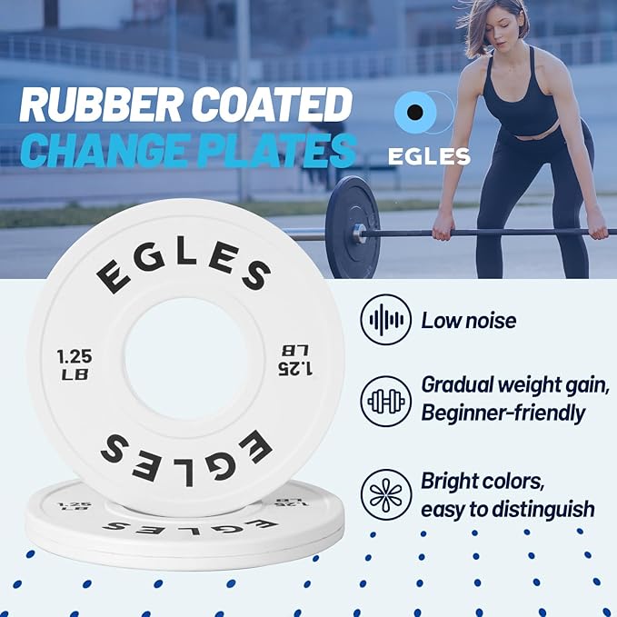 Egles Change Plates Set 1.25LB, 2.5LB, 5LB - Rubber-Coated Weight Plates in Pairs, Olympic Bumper Plates, Color-Coded, IWF Standard, Fit 2-Inch Barbells Strength Training Weight Plates Gym & Fitness