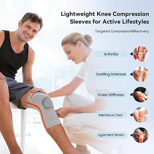 JOMVD Knee Compression Sleeve for Men & Women – Knee Brace for Knee Pain, Arthritis, ACL & Meniscus Tear, Circulation, Breathable Knee Support for Swelling Relief, Injury Recovery & Daily Comfort,Medium,1 Pack