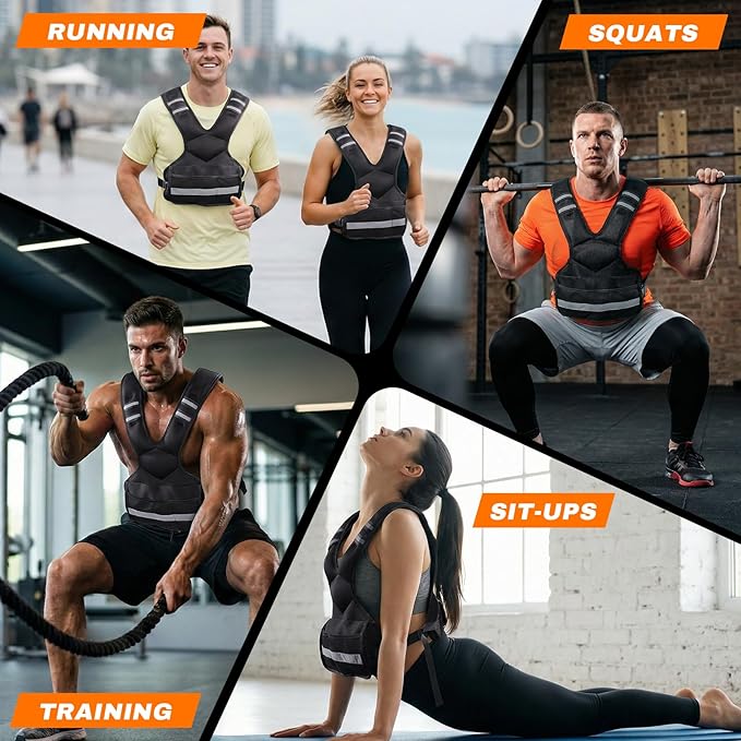 Adjustable Weighted Vest for Men and Women,4-10lb Variable Body Weight Vest for Home Workouts, Running, Rucking, HIIT & Strength Training, Removable Ironsand Weights, Reflective & Pockets