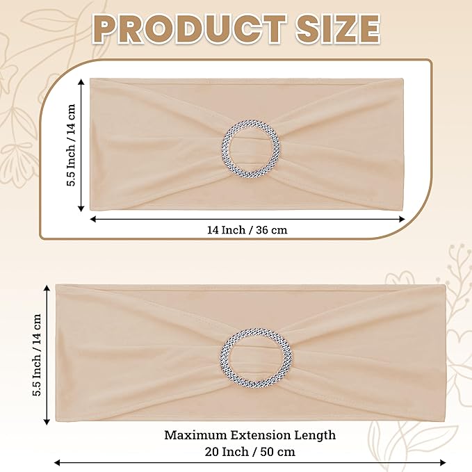 MDS Pack of 75 Spandex Chair Sashes Bow Premium Stretch Chair Cover Band with Buckle Slider Universal fits Elastic Dining Chair Ties for Wedding Party Banquet Events Decoration - Champagne Gold