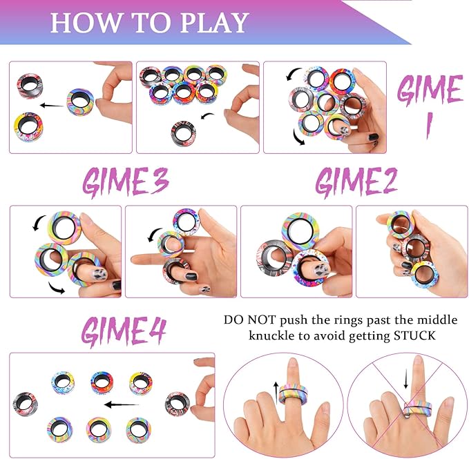 Cevioce Easter Basket Stuffers for Teens Boys Girls 18Pcs Magnetic Rings Fidget Toy Set, ADHD Anxiety Magnetic Fidget Toys Adults Fidget Spinner Rings for Relief, Easter Gifts for Kids Year Old D