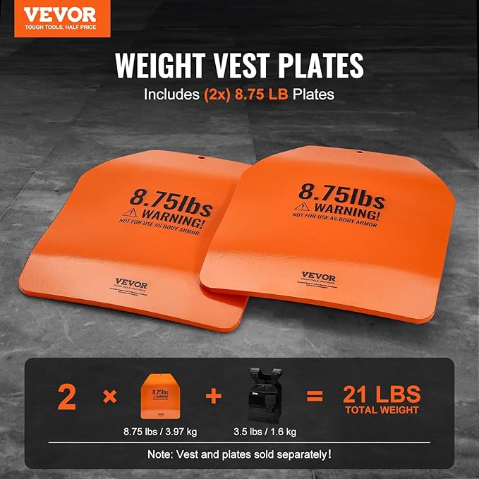 VEVOR Weight Vest Plates, 5.75/8.75/14.5/19.75 LB Pairs, Premium Steel Weighted plates, Additional Weight for Weight Vests, for Strength Training, Running, Fitness, Heavy Workouts