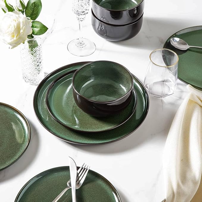 LERATIO Ceramic Dinner Plates Set of 6, 10.5 Inch Reactive Glaze Porcelain Plates, Modern Shape Dinnerware Dishes Set for Kitchen,Microwave&Dishwasher&Oven Safe, Scratch Resistant-Green