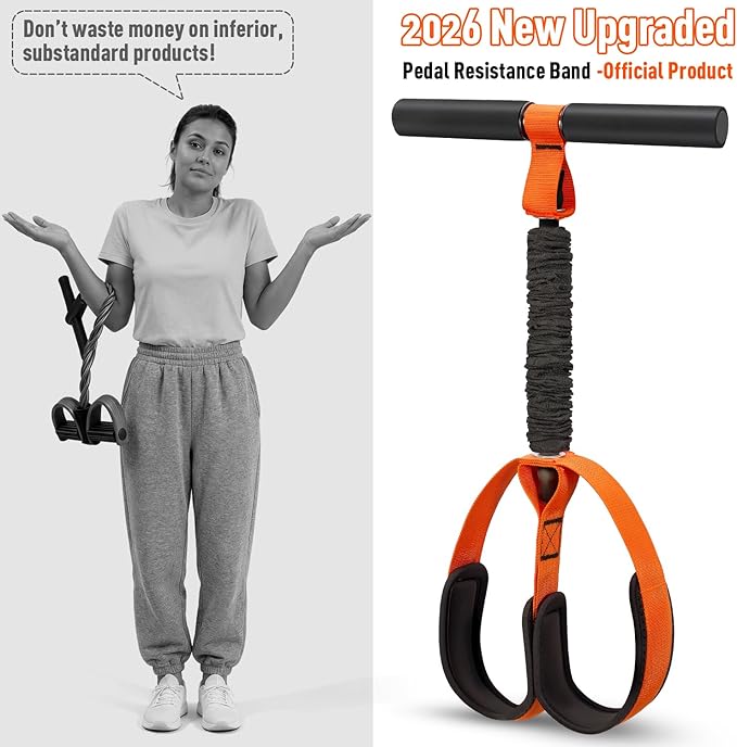 2026 Upgraded Durable Pedal Resistance Band with Handle, Thickened Latex Tubes and Soft Foam Fabric Foot Pedal, Sit Up Exercise Equipment for Abdomen, Waist, Arm, Core/ABS, Leg, Physical Therapy