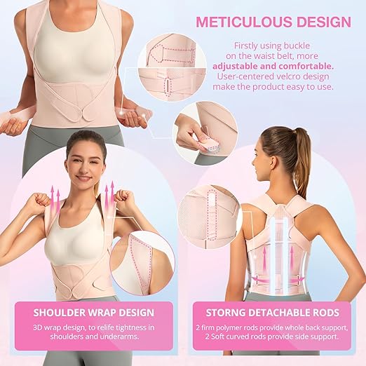 SHAPERKY Posture Corrector for Women for Support: Back Brace for Full Back Support - Adjustable Shoulder Straightener for Women and Men (Small)
