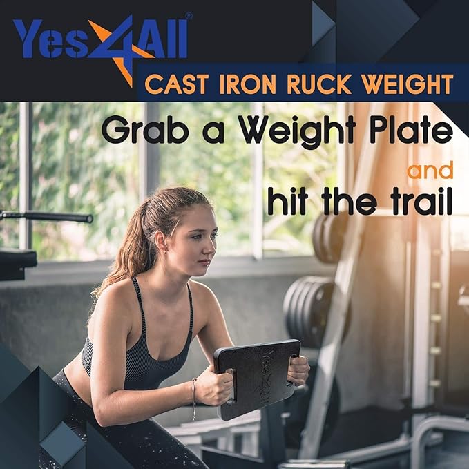 Yes4All Cast Iron Rucking Weight for Backpack, Training Weight Plate with Ergonomic Rounded Handle, Protective Glossy Finish for Weighted Walking, Hiking, Rucking, Resistance Workout, 10 LB