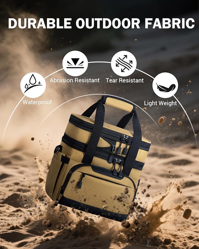 Large Lunch Box for Men/Women Dual-Compartment Insulated Lunch Bag,Adults Expandable Leakproof Cooler Bag Lunch Tote with Adjustable Shoulder Strap for Work Camping Picnic,Khaki 24-Can(14L)