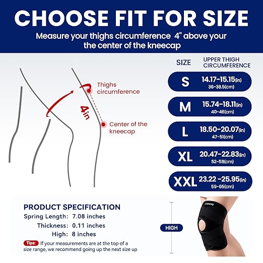 JOMVD Knee Brace for Knee Pain, Meniscus Tear, Adjustable Knee Support with Side Spring Stabilizers for ACL, MCL, Arthritis, Patella Stability, Knee Pain Relief, Injury Recovery, Women and Men, Medium
