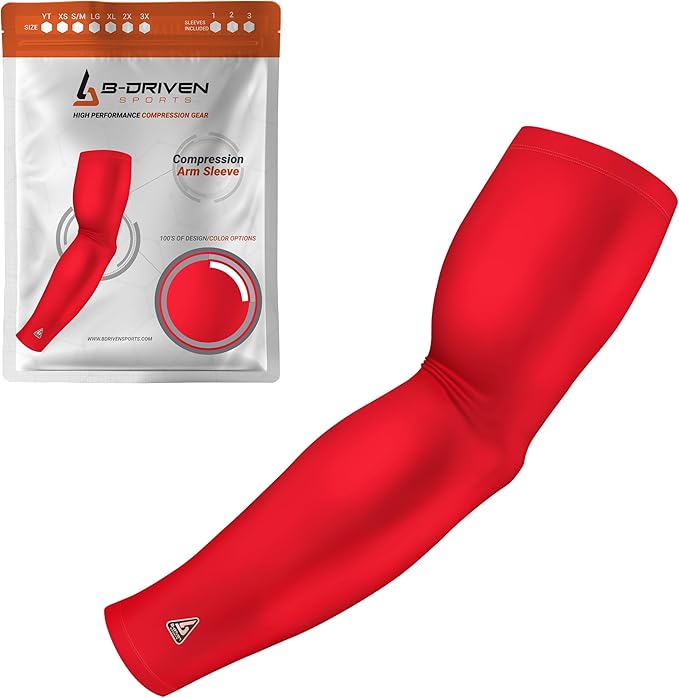B-Driven Sports Pro-Fit Compression Arm Sleeve for Men, Women & Youth, Volleyball Baseball Basketball Weightlifting - Single