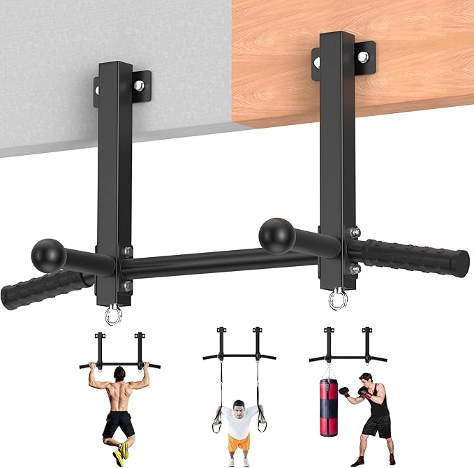 Joist Mounted Pull Up Bar, 650lbs Heavy Duty Strength Training Pullup Bars, Multi-Grip Chin Up Bar for Home Gym, Garage & Basement Ceiling Beam Installation