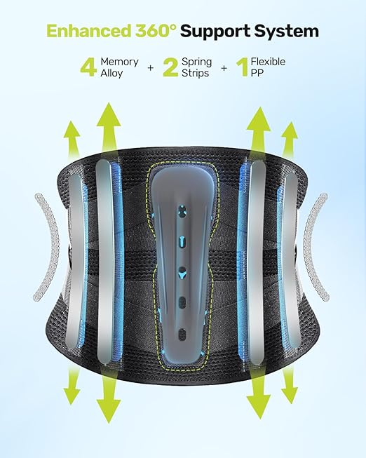 Rakiie Lumbar Back Brace with Removable Pad, Adjustable Lower Back Pain Relief Support for Men and Women, Comfortable Support Belt Ideal for Lower Back Pain, Sciatica, Scoliosis, Size XL (Waist: 45.3"-51.2")