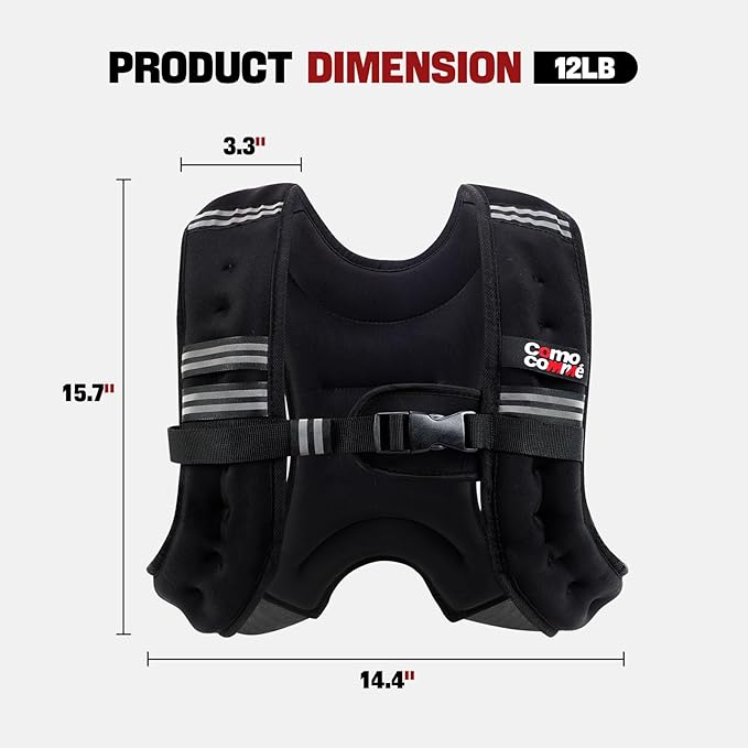 Weighted Vest, 5lb/10lb/12lb/15lb Weight Vest with Reflective Stripe for Women, Men, Rucking Vest for Walking Strength Training Running, Workout, Jogging