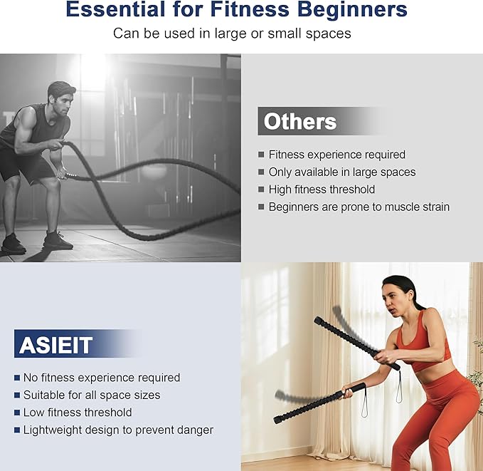ASIEIT Upgraded Ropeless Battle Rope for Home Gym, Adjustable Weight Battle Ropes for Advanced Fitness Training, Portable Workout Ropes for Athletes, Boxers, Fitness Beginners, Burn Fat