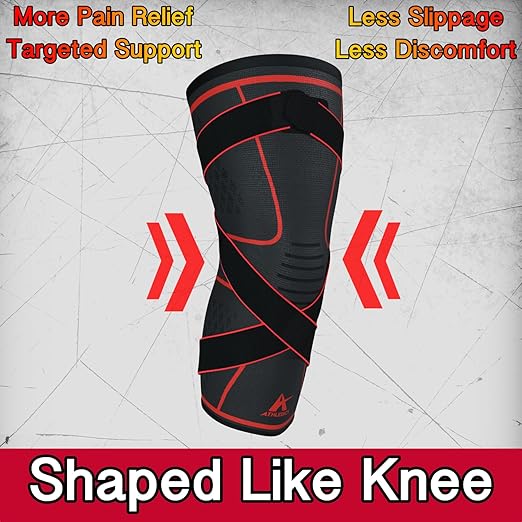 ATHLEDICT Knee Brace Compression Sleeve with Strap for Best Support & Pain Relief for Meniscus Tear, Arthritis, Running, Basketball, MCL, Jogging, Post Surgery Recovery for Men & Women, M