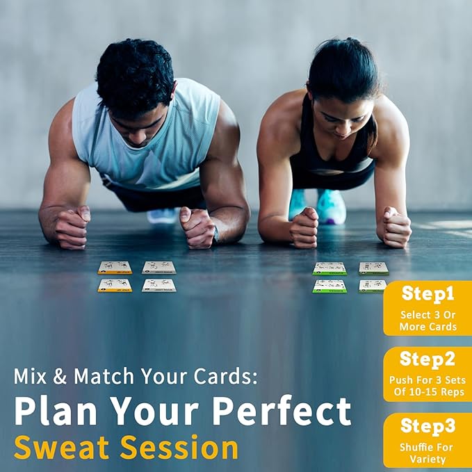 Bodyweight Exercises Cards, 62 Workout Cards Deck Large Size 5" x 3.5" Fitness Cards for Women & Men, Beginner Fitness Guide to Training Exercises at Home or Gym