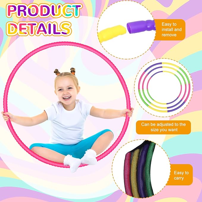 Sratte 8 Pcs Color Hoop Detachable Adjustable Exercise Ring Plastic Hoop for Gymnastics Dog Agility Equipment Party Decor, 4 Colors