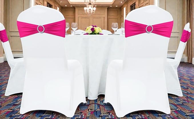 MDS Pack of 200 Spandex Chair Sashes Bows Universal fits Elastic Stretch Chair Bands Ties with Buckle Slider Bow for Wedding Decoration Spandex Slider Sashes Bow - Magenta