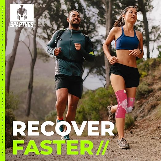 Sparthos Knee Compression Sleeves (Pair) – Support for Sports, Running, Joint Pain Relief – Knee Brace for Men and Women – Walking Cycling Football Tennis Basketball Hiking Workout Jogging (Pink-L)