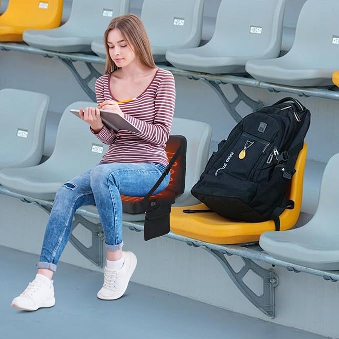 Nice C Heated Stadium Seat with Battery, Heated Seat Cushion, Heated Bleacher Seat, Stadium Seat with Back, Lightweight, Thick Padded with Carry Handle, Power Bank Included (2-P Heated Black)