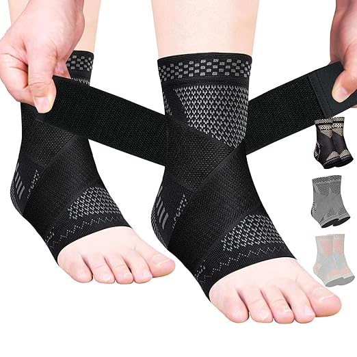 JIUFENTIAN Ankle Brace for Women an Men Adjustable Compression Sleeve (Pair)-Ankle Support Heel Brace for Achilles Tendonitis, Plantar Fasciitis-Eases Swelling and Sprained Ankle(Grey,2X-Large)