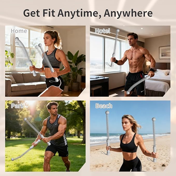 Ropeless Battle Ropes Weighted, 2 Pack Portable Cordless Battle Ropes for HIIT & Cardio Full-Body Workout Tool with Non-Slip Spiral Handles, Travel-Friendly Home Gym Equipment for Women & Men