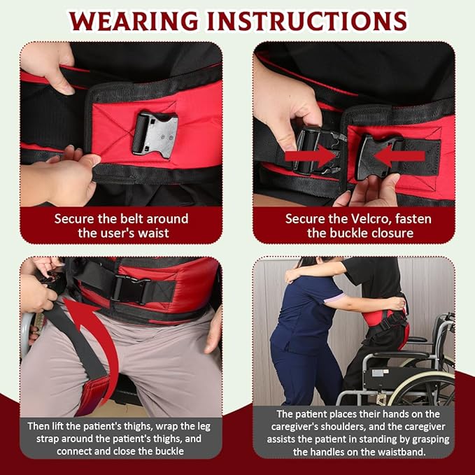 EZ Assistive Gait Belt with Padded Handles & Leg Straps for Seniors, Medical Gate Belt Transfer Belts with Buckle for Elderly Walking (Small)