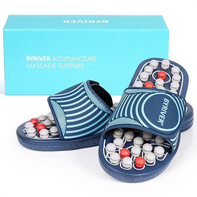 BYRIVER Lower Back Pain Relief Massager Device Product, Spiky Ball Roller Foot Massage Slippers Sandals Shoes, Healthcare Relaxation Gift for mom dad（05XS