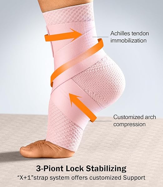Flat Knitting Ankle Brace for Women&Men, 7-Zone Dynamic Compression Sleeve w/Flex Strap,Foot Support for Sports, Sprained Ankle, Achilles Tendonitis, Plantar Fasciitis Relief(Pack of1) XL,Pink