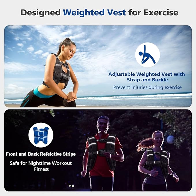 Weighted Vest Woman Men,8lb/10lb/12lb/16lb/20Lb Weight Vest w/Reflective Stripe， Bust Adjustable Running Vest for Workout Strength Training Walking