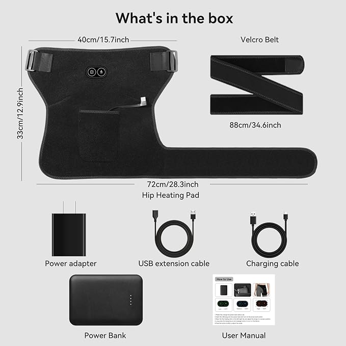 Cordless Heated Massage for Hip,Sciatica Pain Relief,5000mAh Power Bank,Hip Support Brace,Relief Waist Pain,Lower Back,Thigh,Buttock Electric Heating Pad,3-Level Heat Therapy, Holiday Gifts