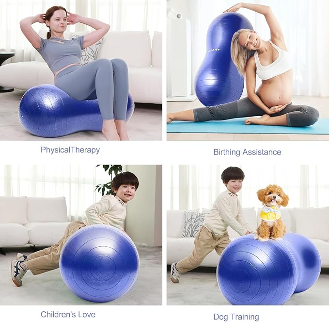 INPANY Peanut Ball - Exercise Ball for Labor Birthing, Anti-Burst Physical Therapy for Kids, Core Strength, Flexible Seating, Home & Gym Fintness, Sensory Chair Wiggle Seat for Girls and Boys