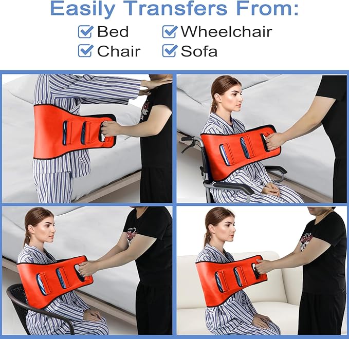 Transfer Belt Transfer Sling - Padded Gait Belt - Heavy Duty Patient Lift, Mobility Standing and Lifting Aid for Disabled, Elderly, Injured - Safely Move from Bed and Wheelchair (Orange)