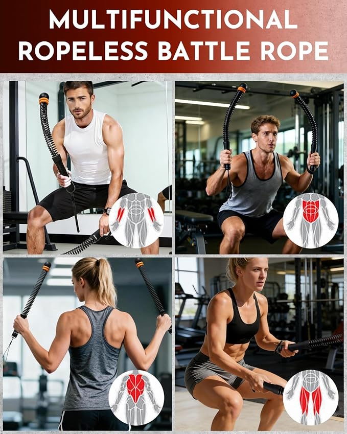 Ropeless Cordless Portable Battle Ropes for Home Gym,Adjustable Weight Z-Rope,Workout Equipment Weighted,Exercise Strength Training,No Endless Jump Rooes,Fitness Working Flex Springs Sticks(Black)