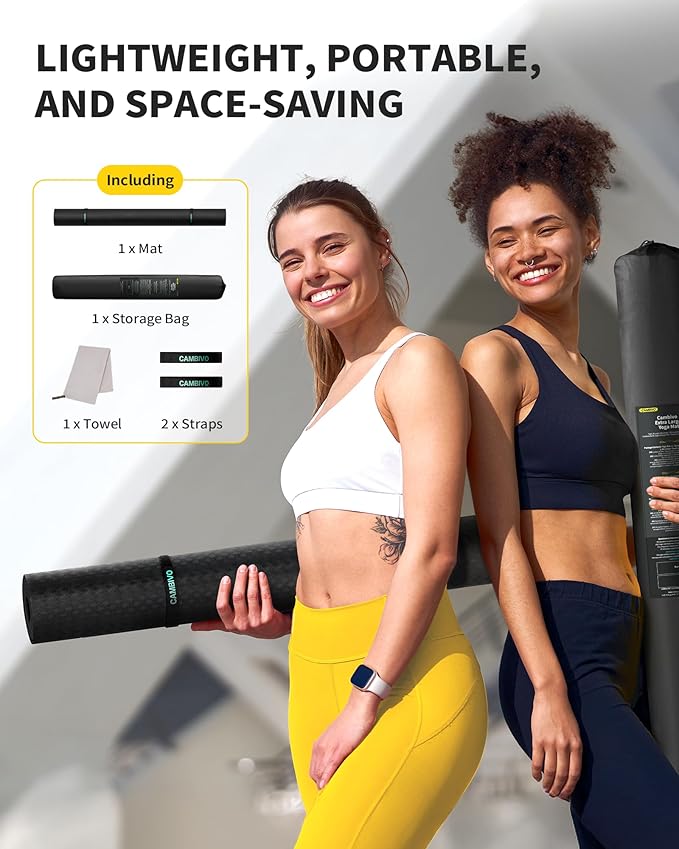 CAMBIVO Yoga Mat 72" x 48" Large Workout Mat for Home Gym Flooring | 6mm-12mm (0.24"-0.48") Extra Thick Exercise Mat for Apartment Fitness | High-Density TPE Cushioning for Joint Protection