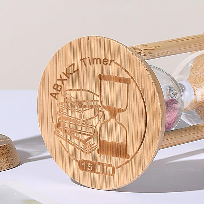 Wood Sand Timer, 15 Minute Hourglass,Bamboo Sandglass Timer 15 Min,Sand Watch for Speed Reading Timer,Baking,Game, Gift,Pink