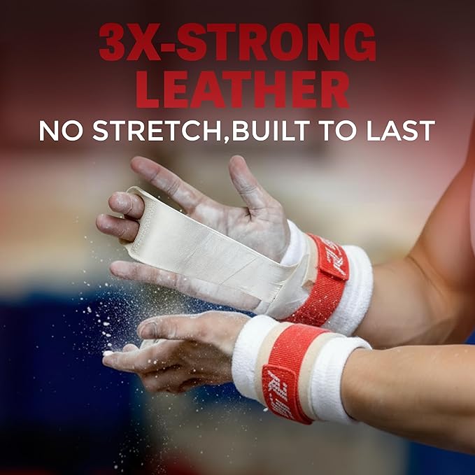 Reisport Protec Ring Gymnastics Grips for Men - Triple Strength Leather Hand Grips for Gymnastics Rings - Gymnastics Equipment & Accessories for Advanced Gymnasts