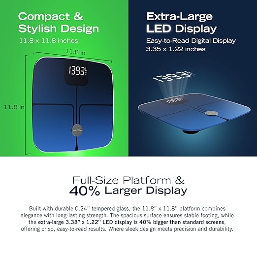 Nautica Body Tracker Digital Bathroom Scale, Bluetooth-Enabled Smart Scale with BMI, Body Fat, Muscle Mass Tracking & More, Syncs with Smartphone App for Body Composition Tracking, 440 Lbs.