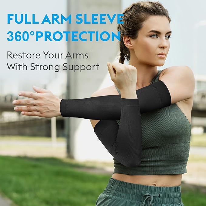 KEKING® Compression Arm Sleeves, Firm 20-30mmHg Graduated Compression Full Arm Support for Recovery, Pain Relief, Tendonitis, Golfers & Tennis Elbow Brace, Workouts Sports - Latex Free Black L