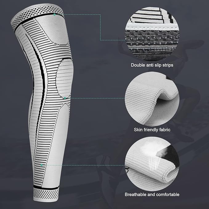 2 Pack Full Leg Compression Sleeves for Men And Women Long Knee Brace Support for Basketball, Running, Workout, Cycling, Sport