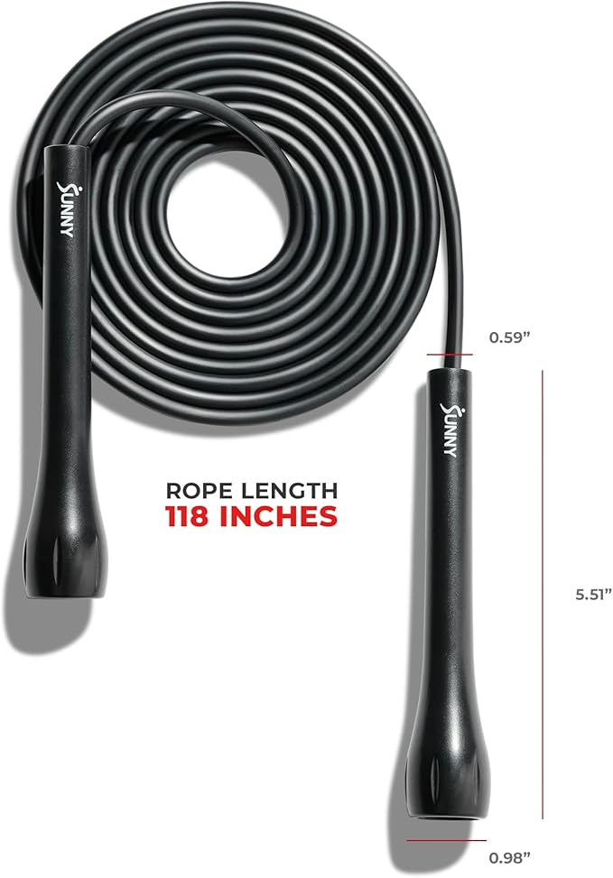 Sunny Health & Fitness Exercise Jump Rope for Fitness, Lightweight & Portable Skipping Rope with Durable Handles & Adjustable Exercise Rope with Optional Removable Weights