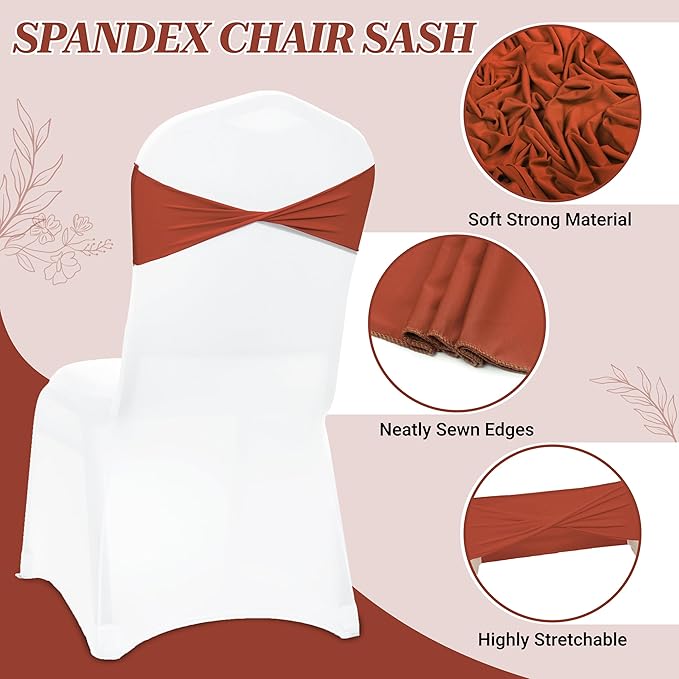 MDS Pack of 250 Spandex Chair Sashes Bows Elastic Stretch Dining Chair Bands Ties Without Slider Buckle Universal fits for Wedding Baby Shower Birthday Party Banquet Event Decoration - Terracotta